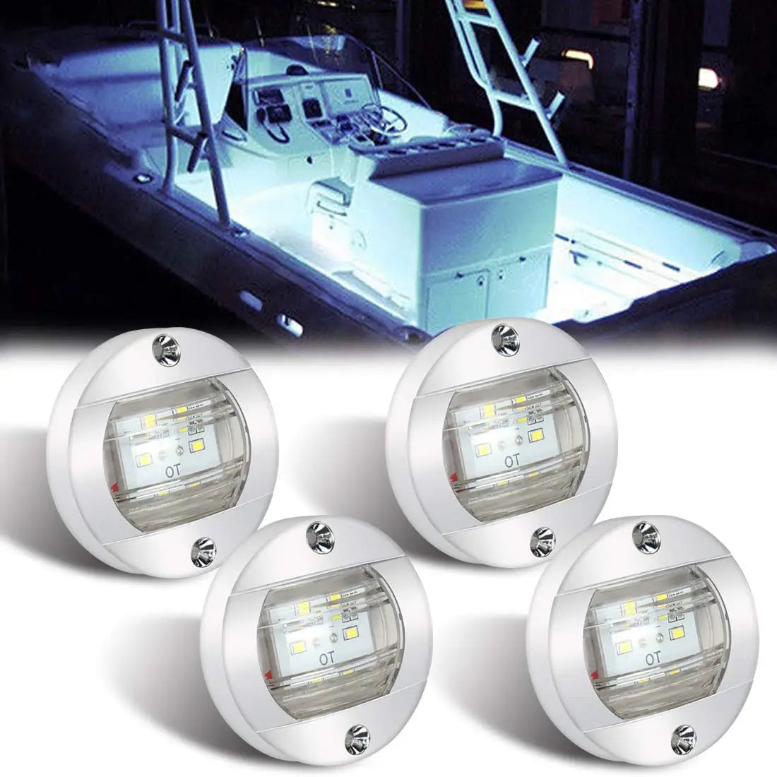 4 Pcs Green White Blue LED Night Fishing Lights Courtesy Lights Deck Lights Marine Boat Led Lights