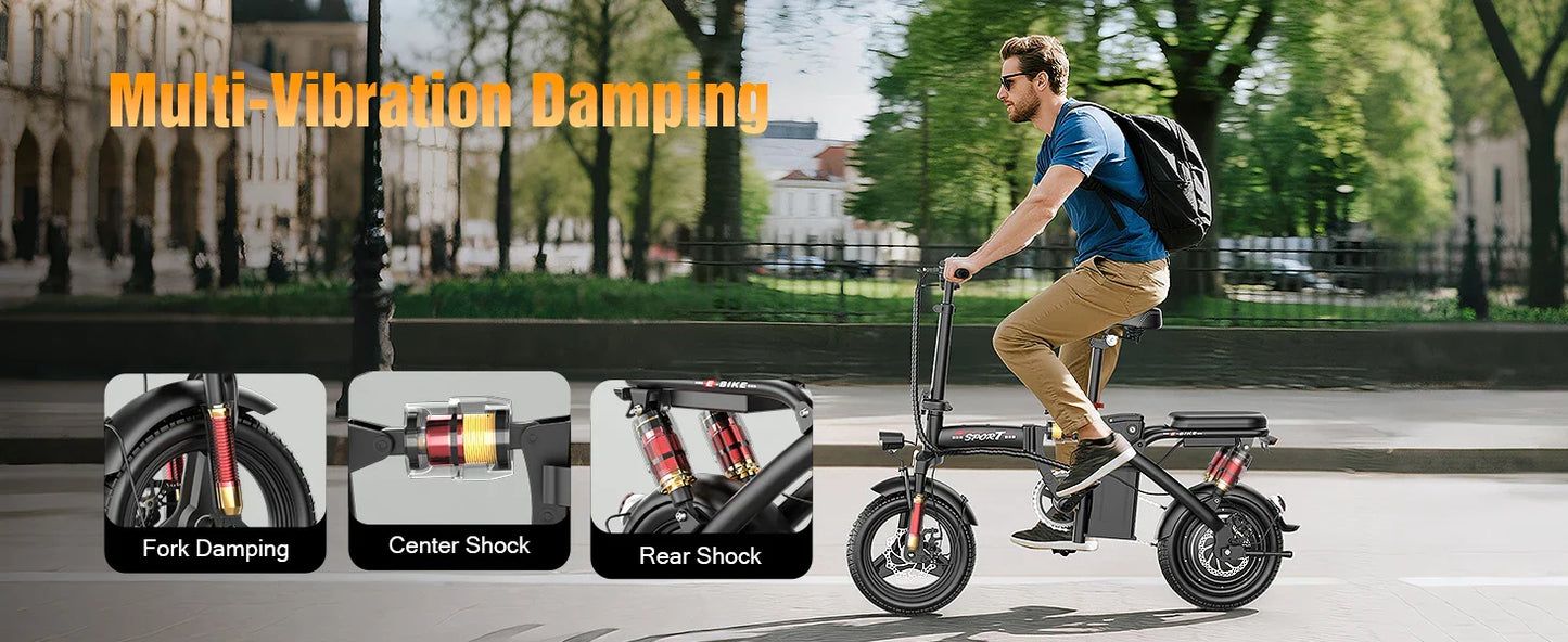 Mini Folding Electric Bike 48V 400W 30AH 14-inch Electric City Bike Folding Electric Bicycle Cheap Adult Battery Powered Scooter