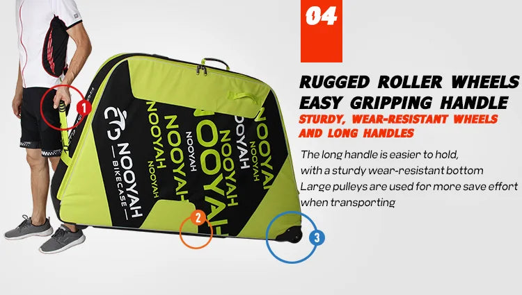 NOOYAH Bike Bag Bicycle Travel Bag Transport Case with Wheel Bag Rear Derailleur Pad Frame Fork Protective Tool Bike Accessories