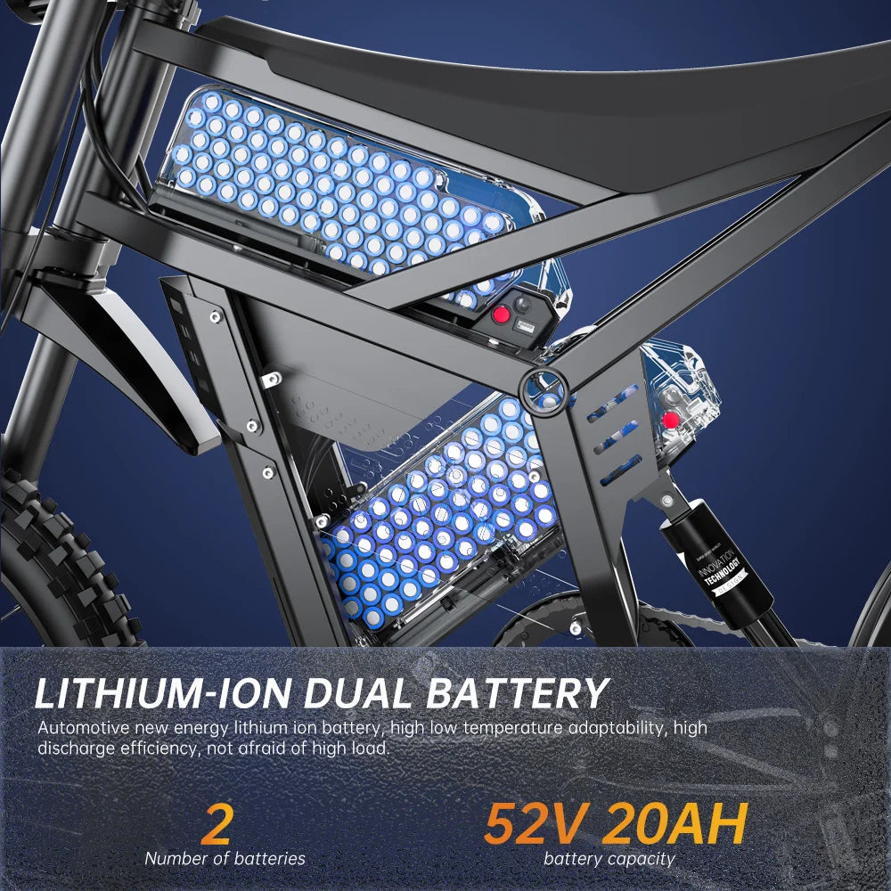 E6 Adult Electric Bicycle 2000w 52V 40ah Mountain Electric Bike 25 Inch Tire Outdoor Entertainment Off Road E Bike